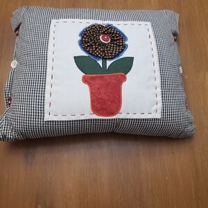 Decorative throw pillow. Black and white gingham with applique.